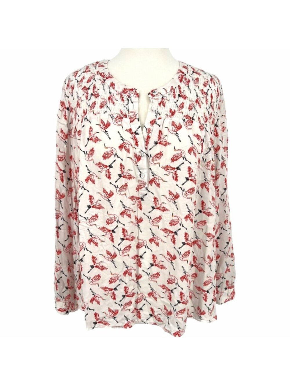 My Danielle Crane Bird Coastal Cottage Popover Casual Blouse Red White Size XXL